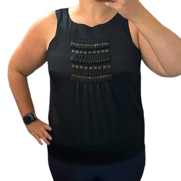 MICHAEL Michael Kors (M) Pleated Back Front Metal Detail Sleeveless Blouse Top - Picture 2 of 13